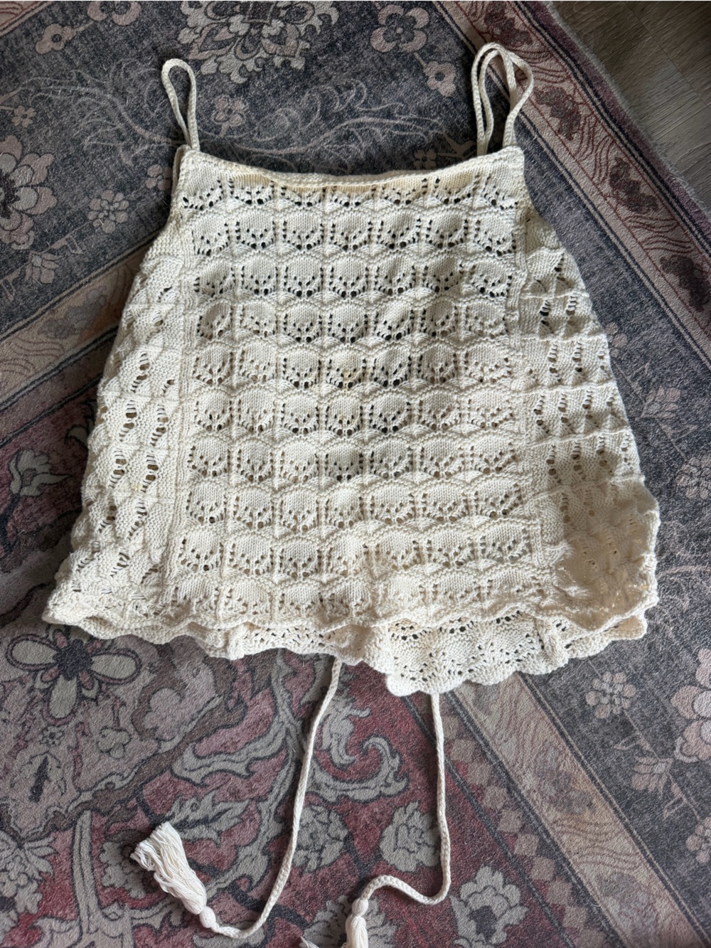 American Eagle Outfitters Cream Crochet Knit Halter Cami